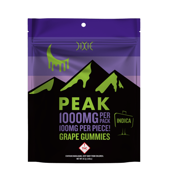 Dixie Peak Grape Gummies - Colorado packaging - 1000 mg per bag, 100 mg per gummy