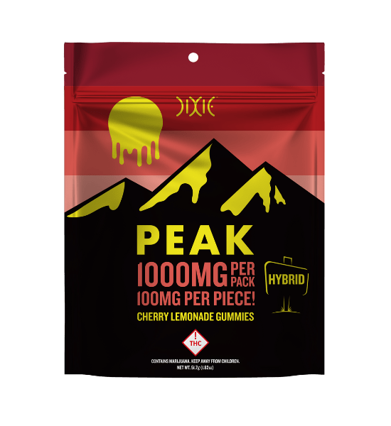 Dixie Peak Cherry Lemonade Gummies - Colorado packaging - 1000 mg per bag, 100 mg per gummy