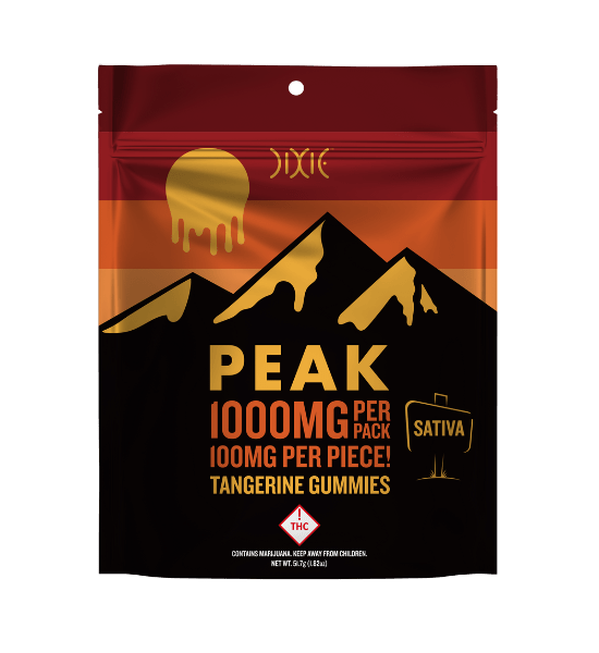 Dixie Peak Tangerine Gummies - Colorado packaging - 1000 mg per bag, 100 mg per gummy