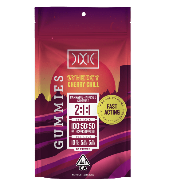 New! Dixie SYNERGY Cherry Chill 2:1:1 (THC:CBD:CBN) gummies packaging