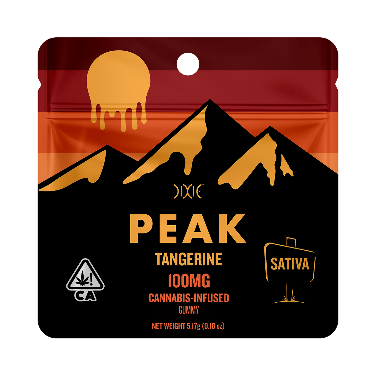 Peak Tangerine 1 Pack 100 mg gummy Sativa packaging