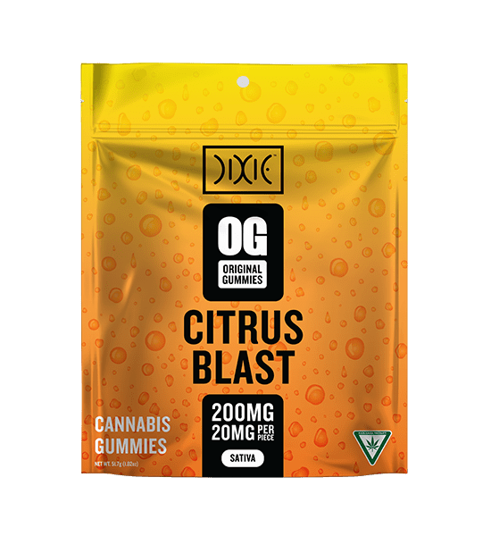 Dixie OG Series Berry Citrus Blast bag. Yellow to orange gradient bag with drops of water.